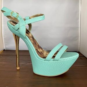 Qupid Blue Snakeskin Platform Heels